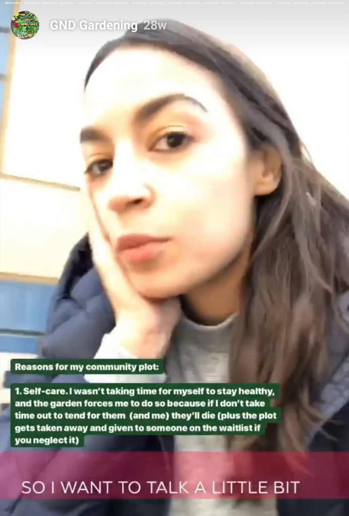Example of Alexandria Ocasio-Cortez using captioning on her Instagram story
