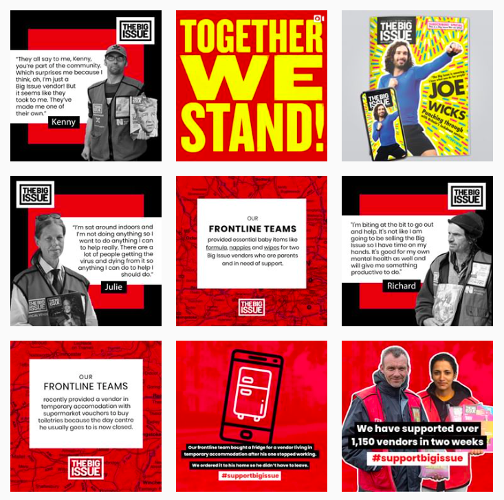 screenshot of the big issue instagram account