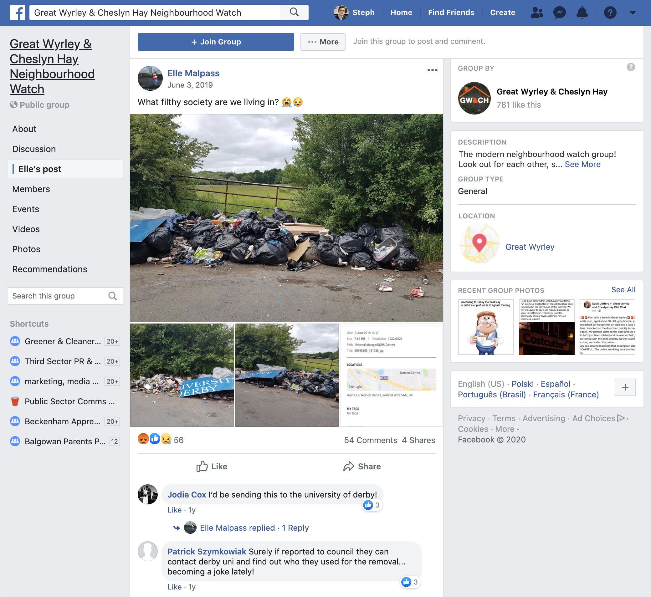 Facebook group - flytipping issue