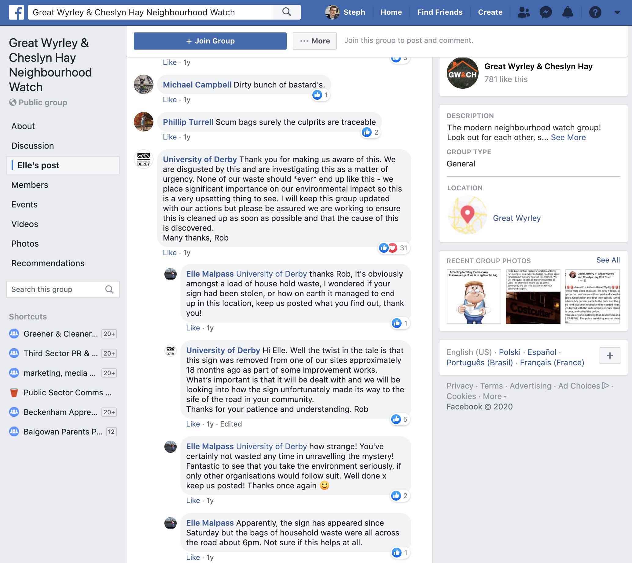 Facebook group - response to flytipping