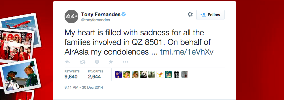 Tony Fernandes tweet