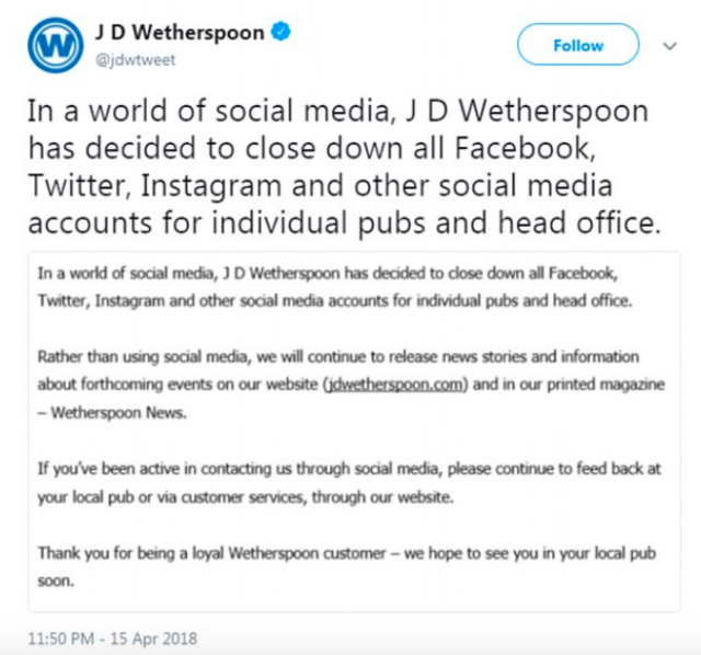 Wetherspoons final tweet