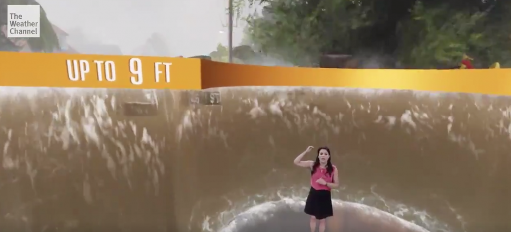 Weather Channel forecaster in front of animation of storm